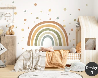 Regenbogen XXL Wandsticker für Kinderzimmer Aquarell Punkte Wandtattoo für Babyzimmer Boho Wandaufkleber Herzen Deko selbstklebend DL5013