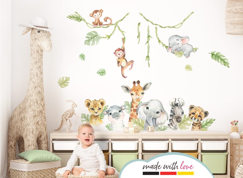 Safari animaux set stickers muraux pour chambres d'enfants stickers muraux jungle pour chambres de bébé stickers muraux décoration autocollant DL916 image 1