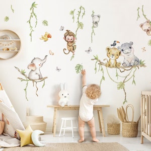 Ensemble d'autocollants XXL animaux de la jungle tatouage mural pour chambres d'enfants safari stickers muraux pour chambres de bébé stickers muraux décoration auto-adhésive DL993 image 1