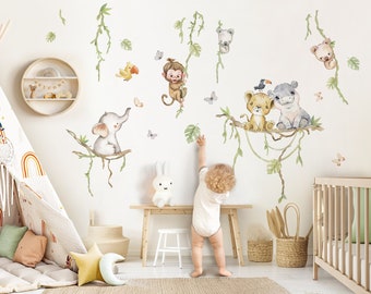 Ensemble d'autocollants XXL animaux de la jungle tatouage mural pour chambres d'enfants safari stickers muraux pour chambres de bébé stickers muraux décoration auto-adhésive DL993