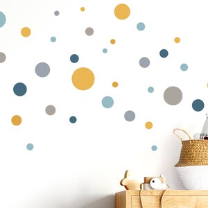 Wall sticker 86 points children's room girl circles boy I blue yellow mint I wall sticker adhesive dots wall sticker set dots colorful self-adhesive image 1