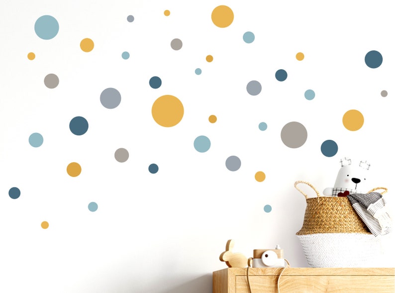 Wall sticker 86 points children's room girl circles boy I blue yellow mint I wall sticker adhesive dots wall sticker set dots colorful self-adhesive image 1