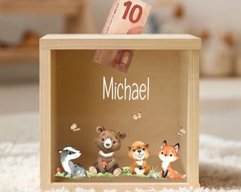 Personalized children's money box, wooden money box, piggy bank, back-to-school gift, birthday gift, baby gifts YHL1046