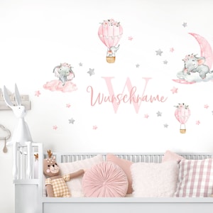 Wall Decal Self-adhesive Girl's Room Elephants with Desired Name Sticker Children's Room Wall Sticker Moon Stars Wall Sticker Clouds DL753