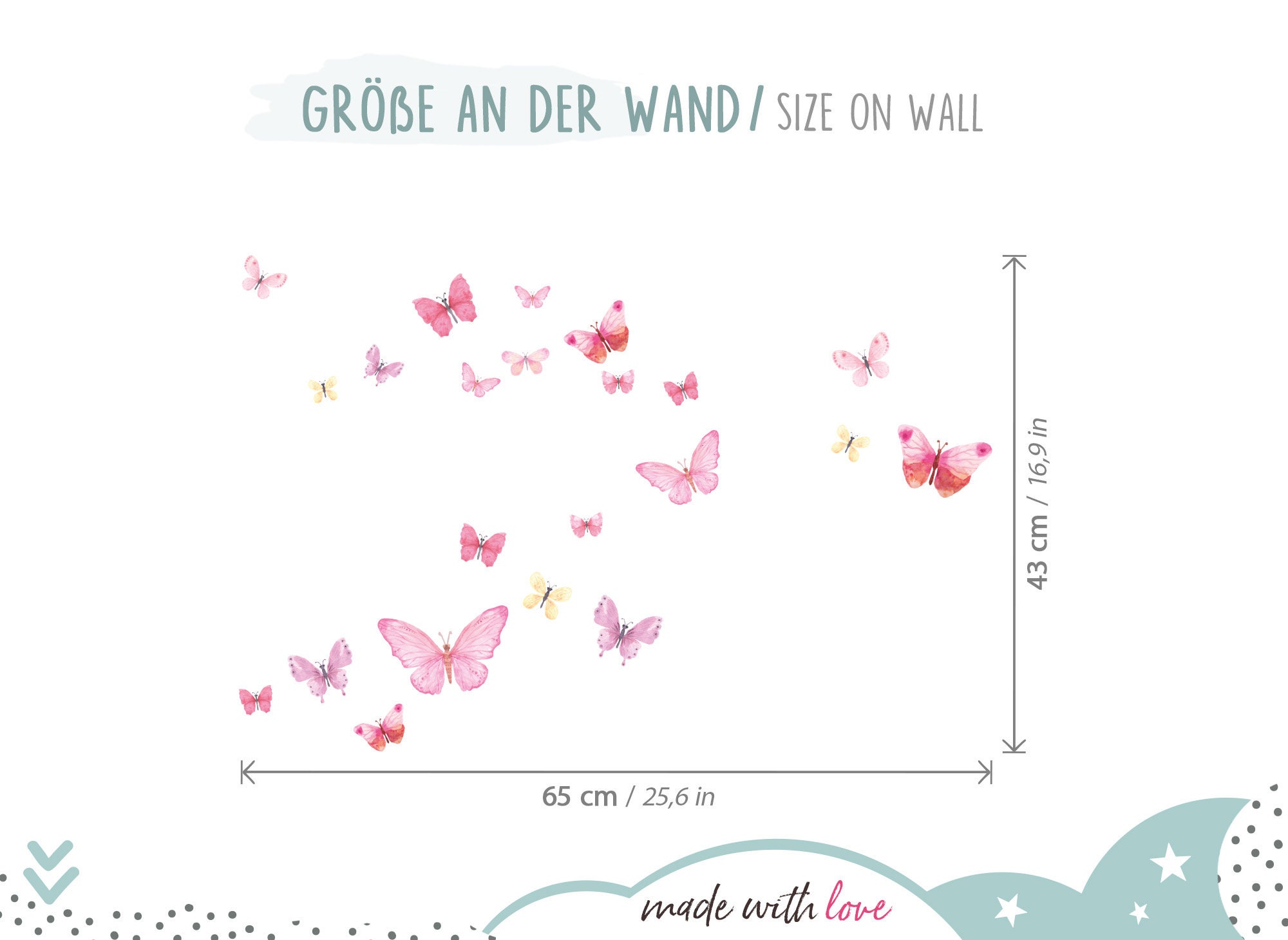 Zelfklevende muursticker voor meisjeskamer, rozen met gepersonaliseerde naam, muursticker voor kinderkamer, sterren, vlinders DL747 - België