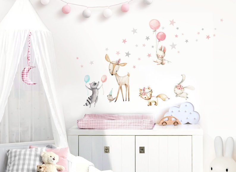 Autocollant mural animaux de la forêt ballons de fête autocollant mural pour chambre d'enfant autocollant de décoration pour chambre de fille autocollant mural autocollant pour chambre de bébé DL644 image 1