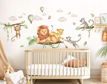 Ensemble d'animaux de la jungle stickers muraux pour chambres d'enfants stickers muraux safari lion pour chambre de bébé stickers muraux décoration branche de lianes autocollant DL5022