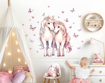 XXL Wandsticker für Kinderzimmer Pferde Wandtattoo rosa Pony Babyzimmer Wandaufkleber Schlafzimmer selbstklebend Deko DL5040