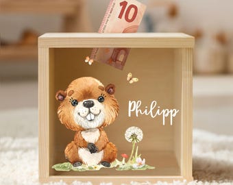 Personalized children's money box, wooden money box, piggy bank, back-to-school gift, birthday gift, baby gifts YHL1024