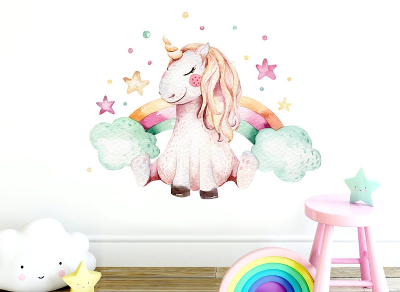 Wall Decal Girls Unicorn & Rainbow Children's Room Wall Etsy