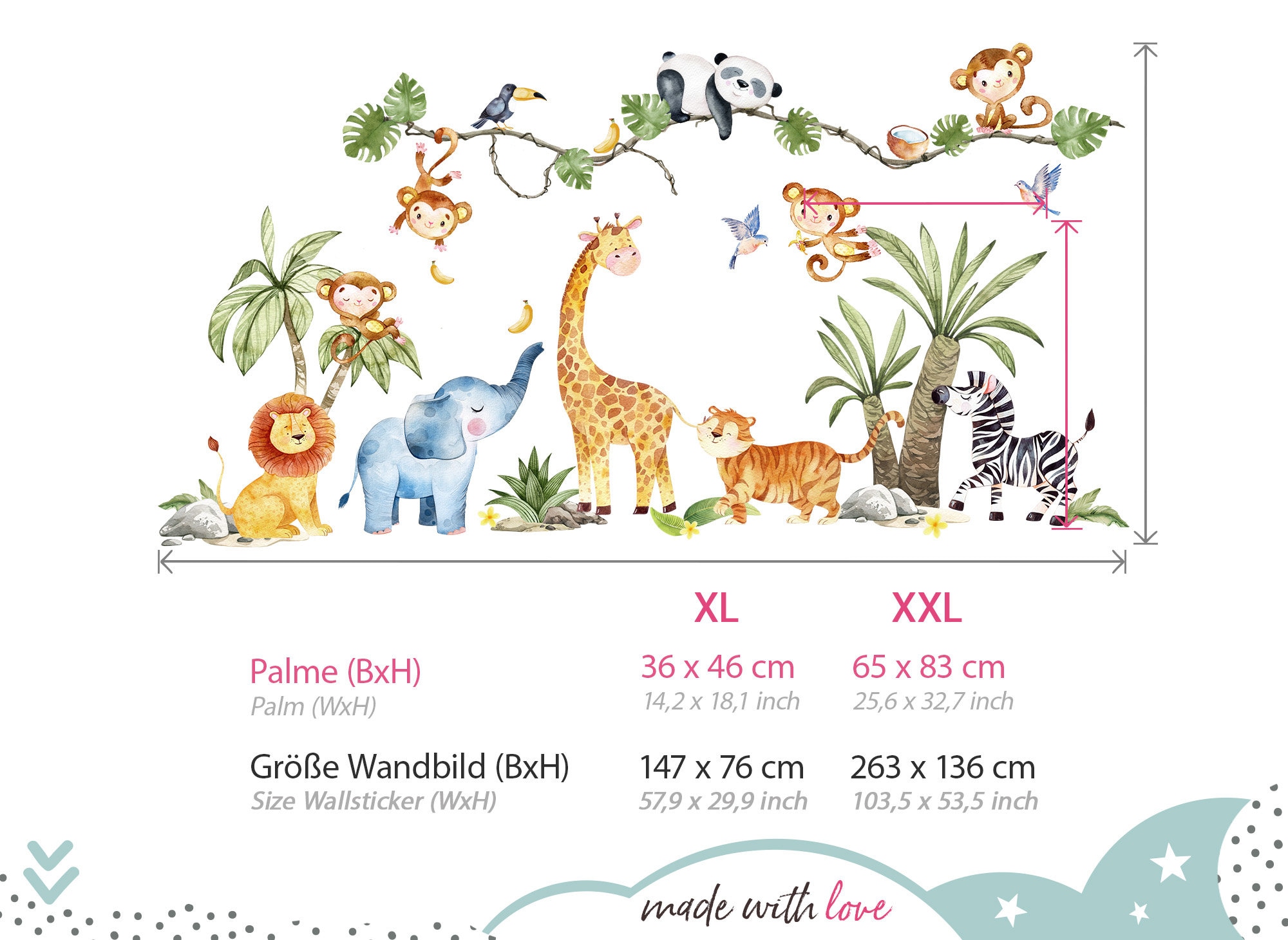 Decalmile Stickers Muraux Animaux Safari Jungle éléphant Lion Girafe
