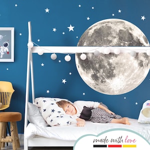 Wandtattoo Wandsticker Kinderzimmer Wandaufkleber Vollmond rund Wanddeko Spielzimmer Sticker Mond Kinder Wandbild selbstklebend Sterne DL702