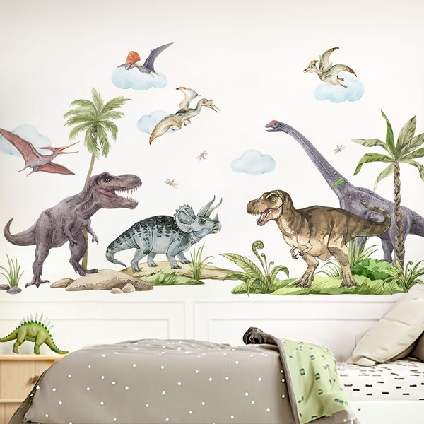 Dinosaurus muursticker set voor kinderkamer DIno dieren muursticker voor babykamer palmboom muursticker zelfklevende decoratie DL5014