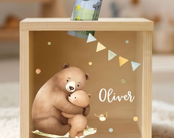 Personalized piggy bank, children's piggy bank, wooden piggy bank, back-to-school gift, piggy bank, baby, christening gift, birth gifts YHL1039