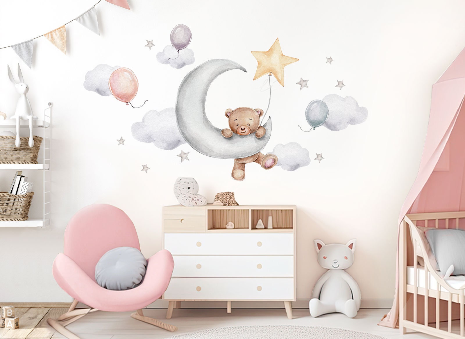 Stickers Muraux Enfants Toise Ours Lapin Chat Autocollant Mural