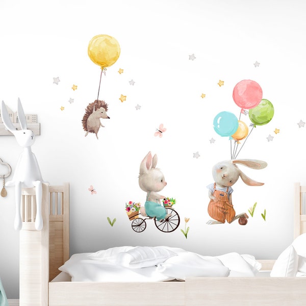 Wandtattoo selbsklebend Babyzimmer Hasen Igel Sterne Aufkleber Ballons Wandsticker Junge Kinderzimmer Mädchen Blumen Mädchenzimmer DL728