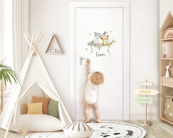 Door sticker Safari animals Wall sticker for children's room personalized Wall sticker for baby room Wall sticker with name self-adhesive DL996