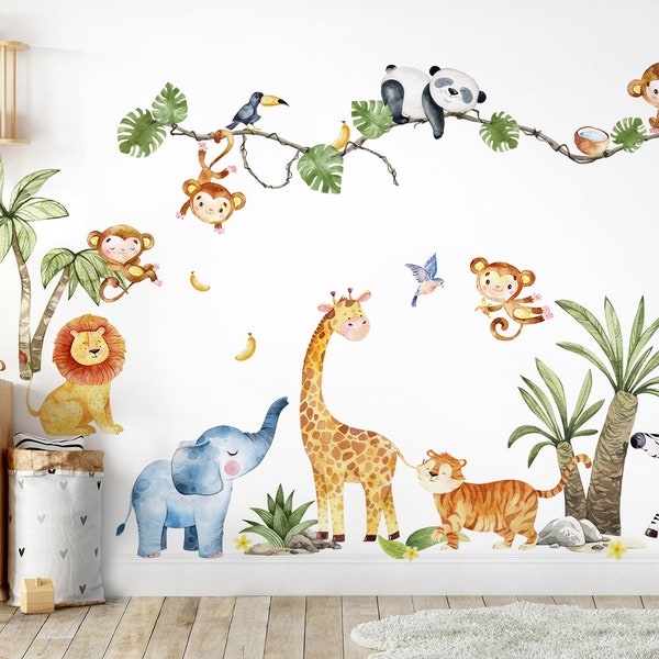 Autocollant mural animaux Safari, autocollant mural pour chambre d'enfant et bébé, décoration murale DL800