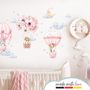 Wall sticker wall decal children's room animals hot air balloon wall sticker flowers wall decoration playroom baby room mural girl clouds DL658