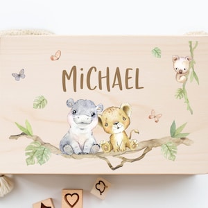 Personalized Baby Lion Memory Box - Birth Gift, Animal Memory Box, Baby Gift Baptism, Wooden Box, Baby Box Wood XHL2020