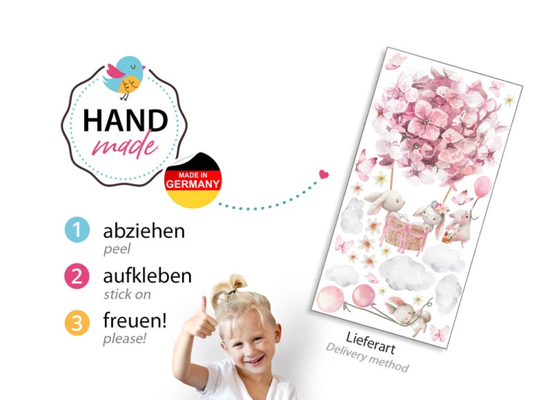 Wandsticker Heißluftballon Blumen Schmetterlinge Wandtattoo Tiere mit Ballon Kinderzimmer Wanddeko DL820 Bild 3