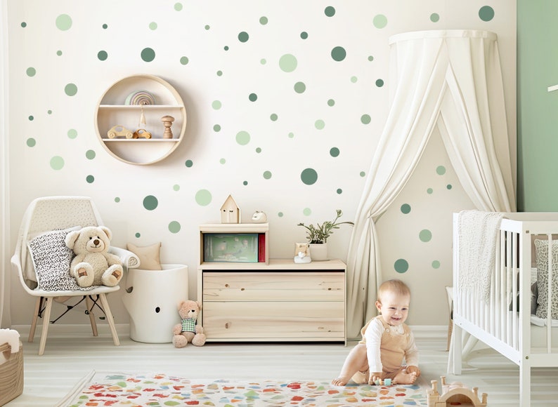 120 points ensemble autocollant mural pour chambre d'enfant cercles verts autocollants muraux points adhésifs points chambre de bébé autocollant mural décoration DL5002 image 1