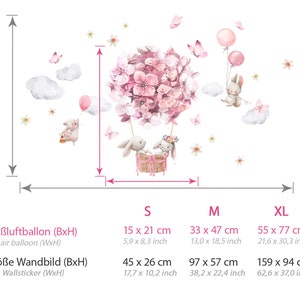 Autocollant mural montgolfière fleurs papillons, autocollant mural animaux avec ballon, décoration murale pour chambre d'enfant DL820 image 2