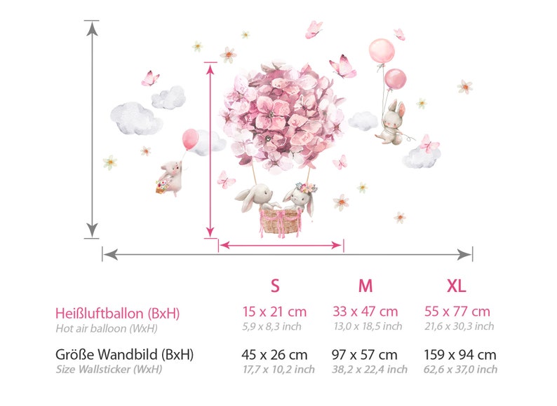 Autocollant mural montgolfière fleurs papillons, autocollant mural animaux avec ballon, décoration murale pour chambre d'enfant DL820 image 2