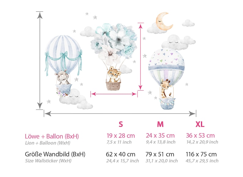 Wall tattoo wall sticker children's room animals hot air balloon wall sticker flowers wall decoration playroom baby mural girl boy clouds DL659 image 3