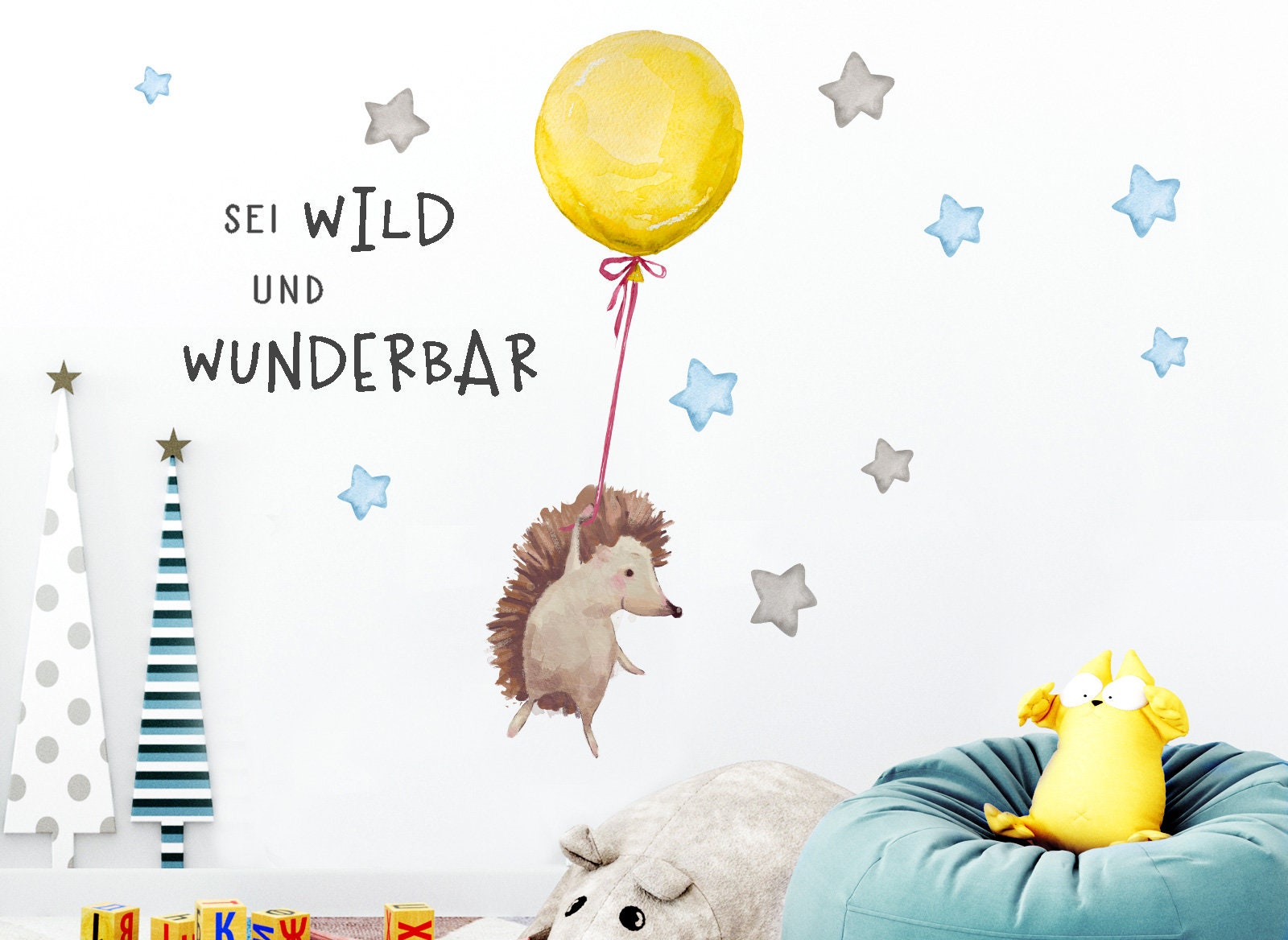 Sticker Spruch sei wild & Igel Wandbild Luftballon Etsy