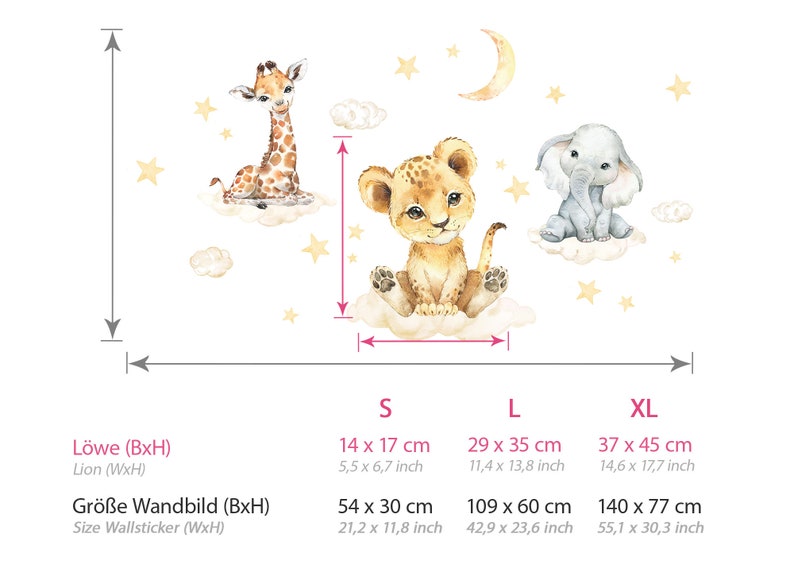 Autocollant mural pour chambre d'enfant Animaux de la jungle sur nuages Safari Autocollant mural pour chambre de bébé Autocollant mural Décoration murale DL918 image 2