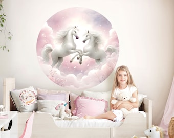 XXL wall sticker for children's room horses round wall sticker pink sky baby room wall sticker circle bedroom self-adhesive decoration DL5033