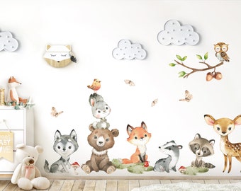 Waldtiere Set Wandtattoo für Babyzimmer Fuchs Hase Bär Wandsticker für Kinderzimmer Wandaufkleber Deko selbstklebend DL839