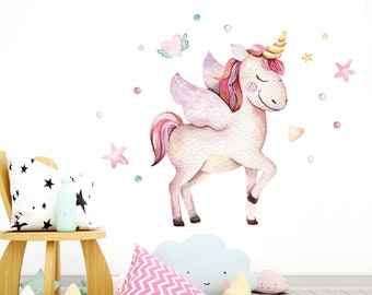 Wall Decal Unicorn & Heart with Wings Nursery Baby Room Stickers Wall Stickers Wall Stickers Adhesive Poster DL140