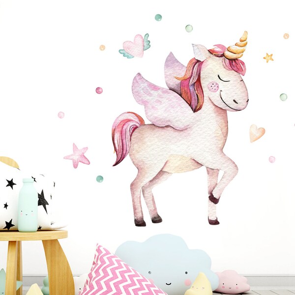 Wall Decal Unicorn & Heart with Wings Nursery Baby Room Stickers Wall Stickers Wall Stickers Adhesive Poster DL140