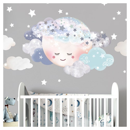 Wall Sticker Nursery Boy Moon & Clouds Wall Decal Baby Wall Etsy