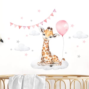 Wall sticker children&#39;s room girl decoration wall sticker baby animals giraffe balloon stars safari sticker children mural wall decoration pink DL681