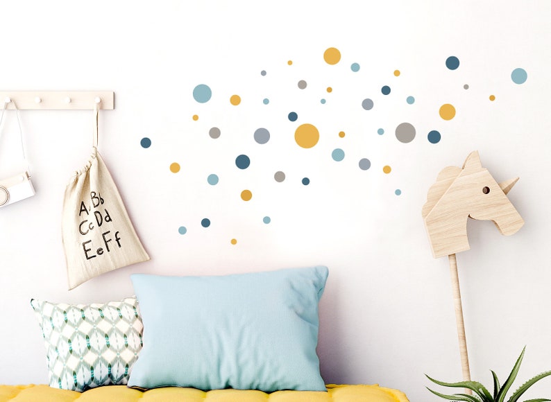 Wall sticker 86 points children's room girl circles boy I blue yellow mint I wall sticker adhesive dots wall sticker set dots colorful self-adhesive image 2