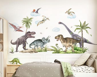 Dinosaur wall sticker set for children's rooms, dinosaur animal wall decal for baby rooms, palm tree wall stickers, self-adhesive decoration DL5014