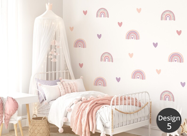 Wandtattoo viele Regenbogen Set Wandsticker für Kinderzimmer Boho Herzen Wandaufkleber für Babyzimmer Deko selbstklebend DL997 Bild 6