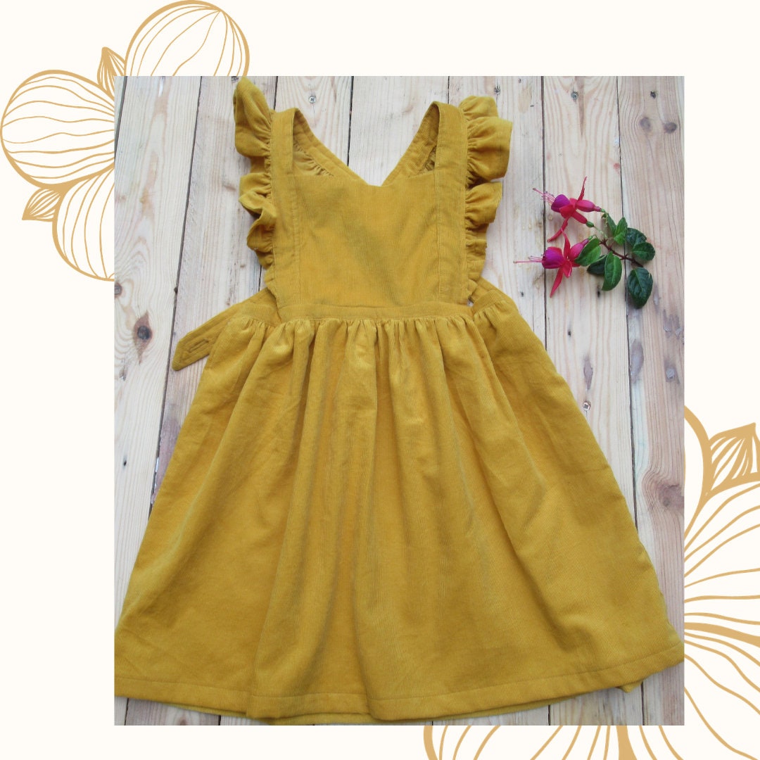 Bella Handmade Toddler Ruffle/flutter Pinafore Mustard Cord// - Etsy