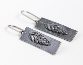 Nature in Silver Quaking grass long earrings. Handmade and Oxidised Black. Inspired by nature in Latvia. Meadow design Made in Latvia
