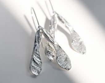 Maple Seed Earrings Handmade of Recycled Sterling Silver. Autumn Jewelry Made in Latvia