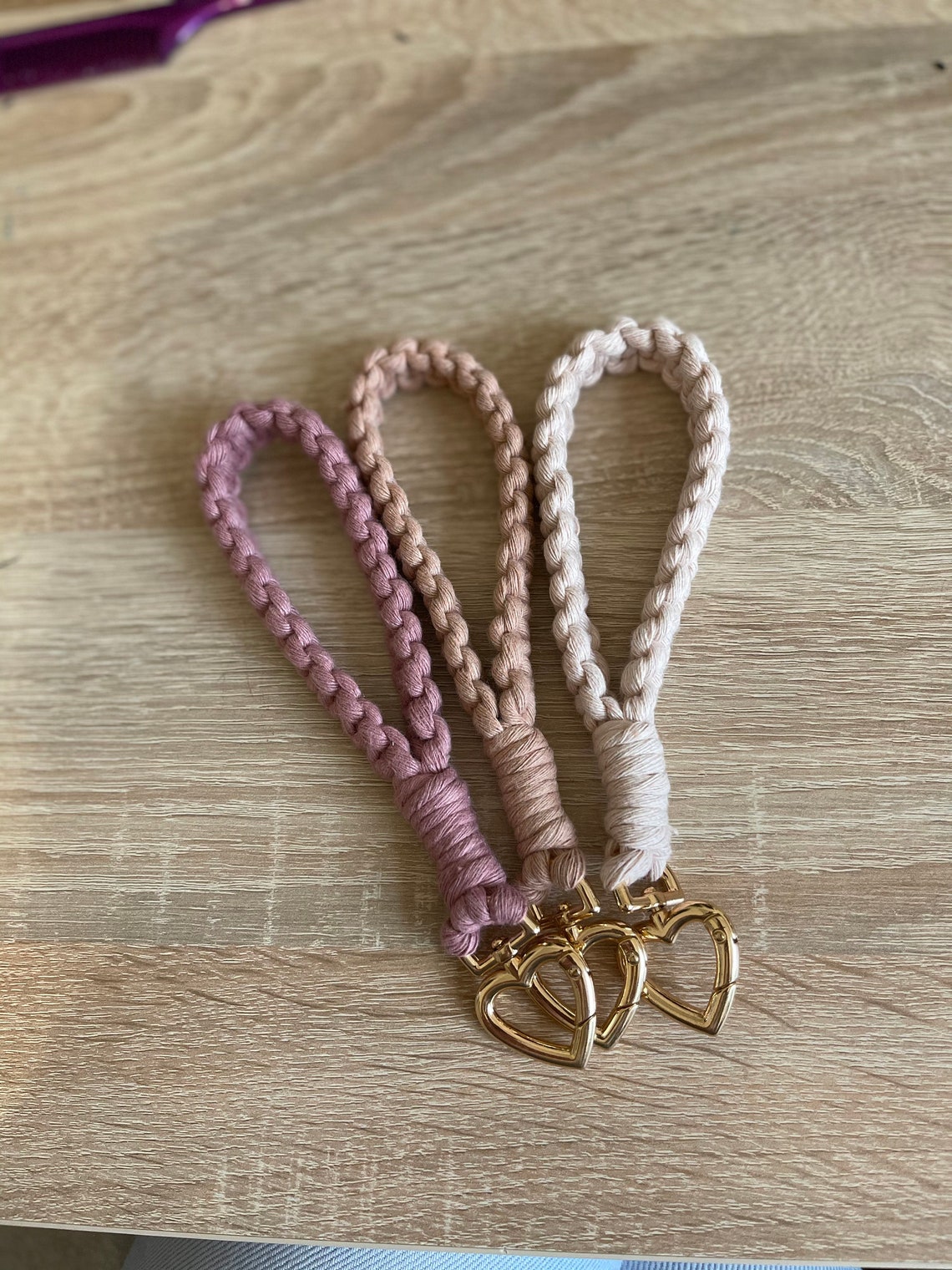 Macrame Wristlet Heart Keyring Keychain Gift Recycled Etsy