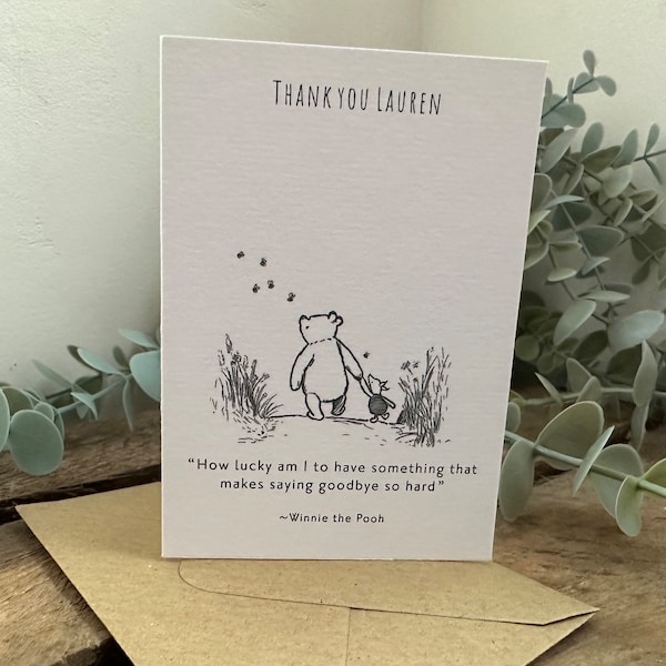 Personalised mini Winnie the Pooh thank you greeting card | thank you Nursery teacher leaving gift