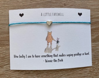 A little Winnie the Pooh quote wish/ sentiment farewell string bracelet ‘saying goodbye’ leaving gift