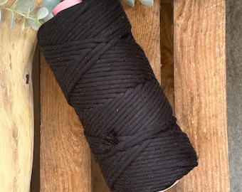 5mm black LUXE Egyptian cotton weaving macrame single twist string | 0.5kg 100m cord