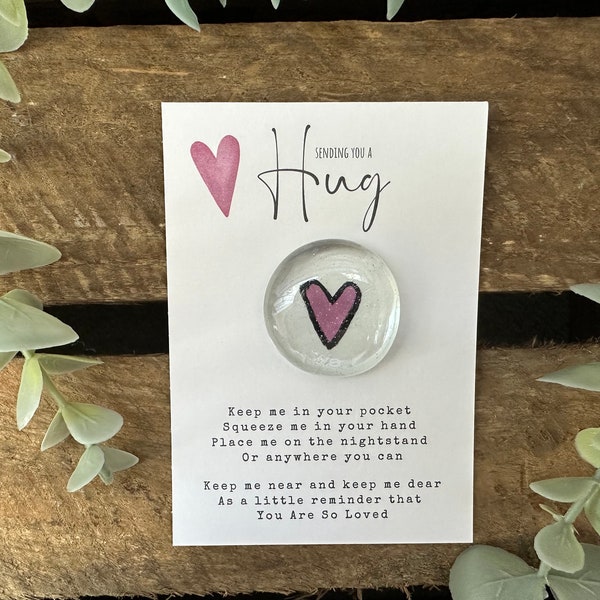 Hand painted hug glass gem | pocket heart | sending a hug | pocket token | you are loved