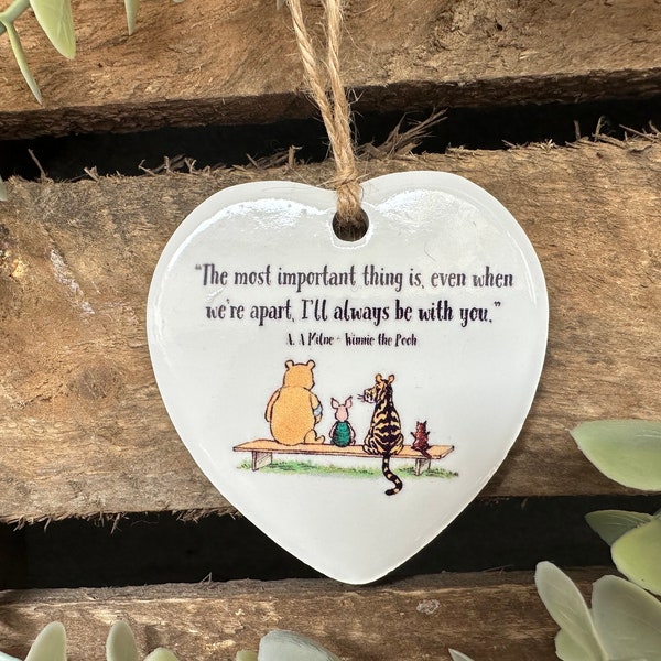 Sweet Winnie the Pooh ceramic heart quote decoration/ keepsake ornament