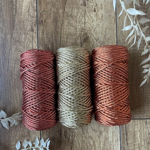 3mm metallic 60m single twist string | macrame Christmas craft supplies | copper, red, gold